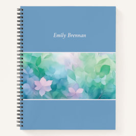 Blue Watercolor Floral Custom Name Notebook ノートブック
