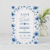 Blue Watercolor Floral Elegant Blossom Romantic  セーブザデート (スタンド正面)