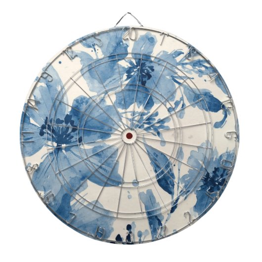 Blue Watercolor Floral Painted Botanical Whimsical ダーツボード (正面)