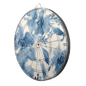 Blue Watercolor Floral Painted Botanical Whimsical ダーツボード (正面右)