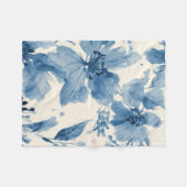 Blue Watercolor Floral Painted Botanical Whimsical フリースブランケット (正面(横))