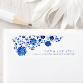 Blue Watercolor Floral Return Address Labels ラベル