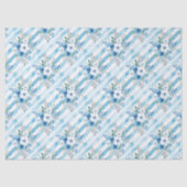 Blue Watercolor Floral Stripe Gift Wrapping 薄葉紙 (正面)