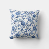 Blue Watercolor Floral Toile Chinoiserie Elegant クッション (正面)