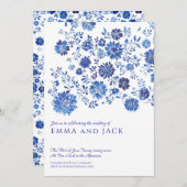 Blue Watercolor Floral Wedding Invitation 招待状 (正面/裏面)