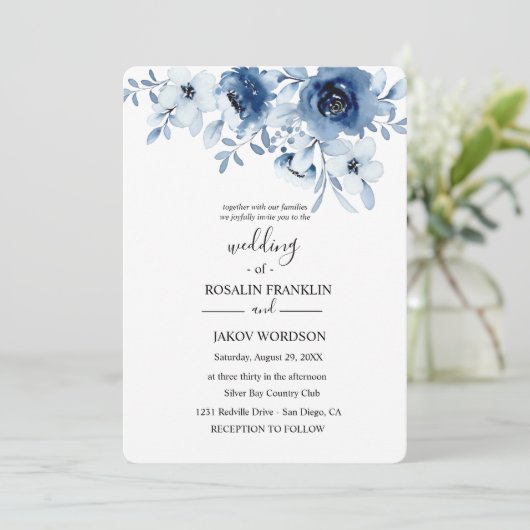 blue watercolor floral wedding Invitation 招待状 (スタンド正面)