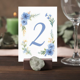 Blue Watercolor Floral Wedding Table Number Card テーブルナンバー