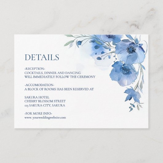 Blue Watercolor Flower Details エンクロージャーカード (正面)