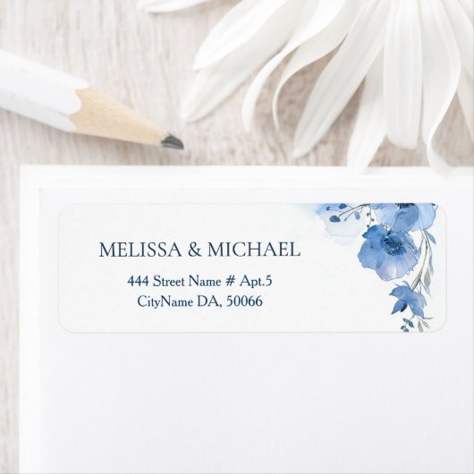 Blue Watercolor Flower |  Wedding ラベル (インサイチュ)