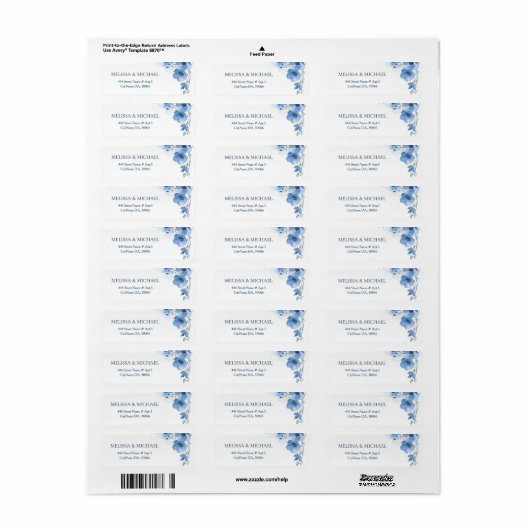 Blue Watercolor Flower |  Wedding ラベル (フルシート)