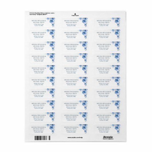 Blue Watercolor Flower | Wedding ラベル (フルシート)