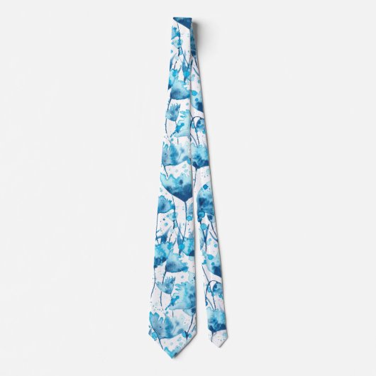 Blue watercolor flowers ネクタイ (正面)