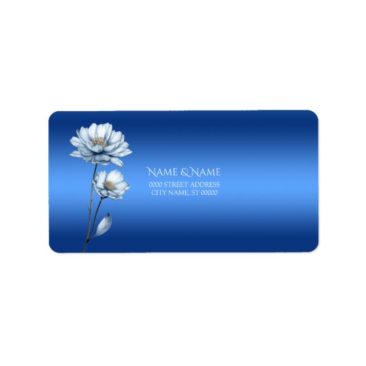 Blue Watercolor Flowers Address Label ラベル (正面)