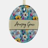 Blue Watercolor Flowers Amazing Grace セラミックオーナメント (右)