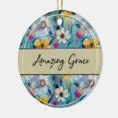 Blue Watercolor Flowers Amazing Grace セラミックオーナメント (左)