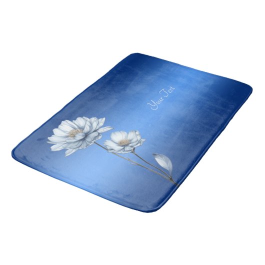 Blue Watercolor Flowers Bath Mat バスマット (アングル)