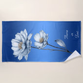 Blue Watercolor Flowers Beach Towel ビーチタオル (正面)