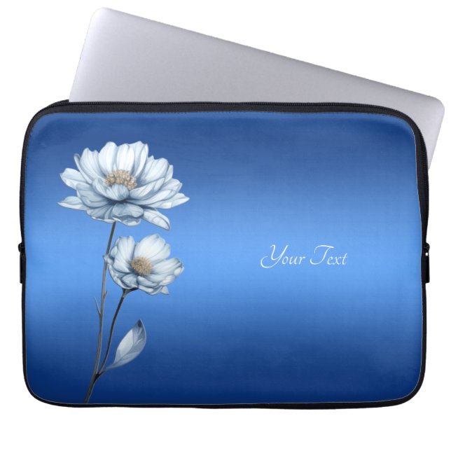 Blue Watercolor Flowers Laptop Sleeve ラップトップスリーブ (正面)