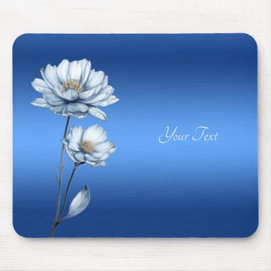 Blue Watercolor Flowers Mousepad マウスパッド (正面)