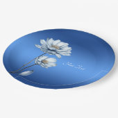 Blue Watercolor Flowers Paper Plate ペーパープレート (アングル)
