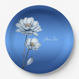 Blue Watercolor Flowers Paper Plate ペーパープレート