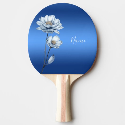 Blue Watercolor Flowers Ping Pong Paddle 卓球ラケット (正面)