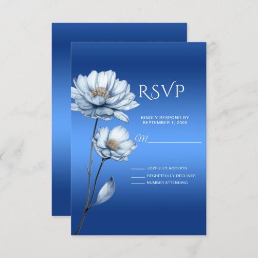 Blue Watercolor Flowers RSVP Card (正面/裏面)