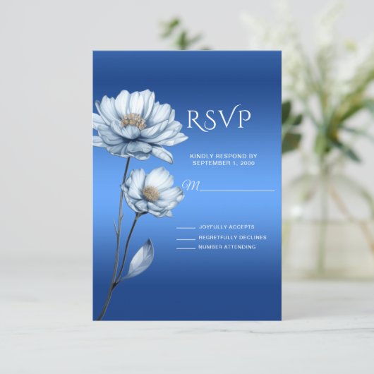 Blue Watercolor Flowers RSVP Card (スタンド正面)