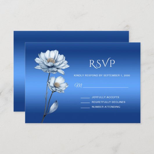 Blue Watercolor Flowers RSVP Card (正面/裏面)