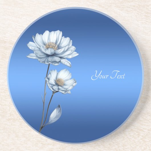 Blue Watercolor Flowers Sandstone Coaster コースター (正面)