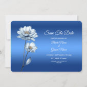 Blue Watercolor Flowers Save The Date セーブザデート (正面)