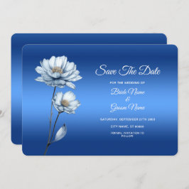 Blue Watercolor Flowers Save The Date セーブザデート