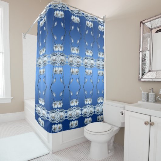 Blue Watercolor Flowers Shower Curtain シャワーカーテン (インサイチュ)