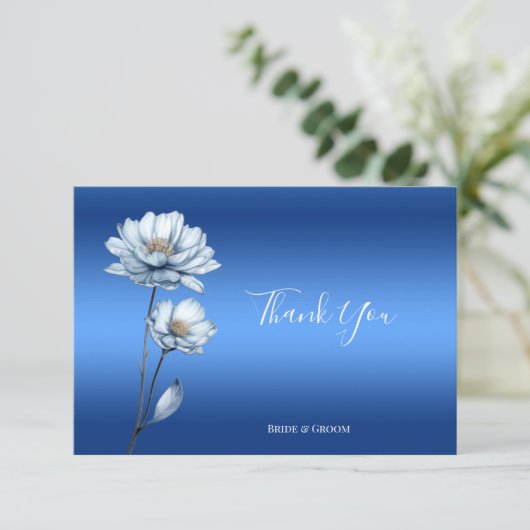 Blue Watercolor Flowers Thank You Card サンキューカード (スタンド正面)