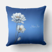 Blue Watercolor Flowers Throw Pillow クッション (裏面)