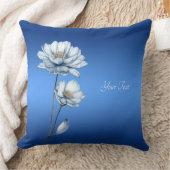 Blue Watercolor Flowers Throw Pillow クッション (ブランケット)