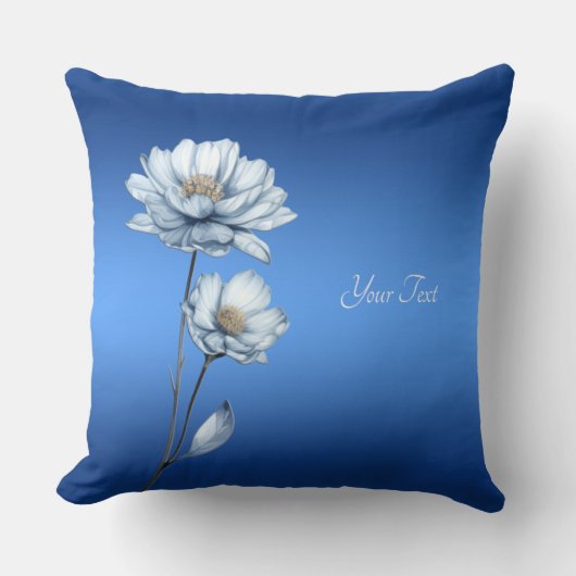 Blue Watercolor Flowers Throw Pillow クッション (正面)