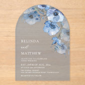 Blue Watercolor Flowers Transparent Casual Wedding アクリル招待状 (正面)
