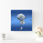 Blue Watercolor Flowers Wall Clock スクエア壁時計 (ホーム)