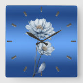 Blue Watercolor Flowers Wall Clock スクエア壁時計 (正面)