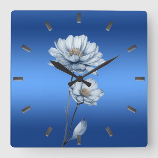 Blue Watercolor Flowers Wall Clock スクエア壁時計 (正面)