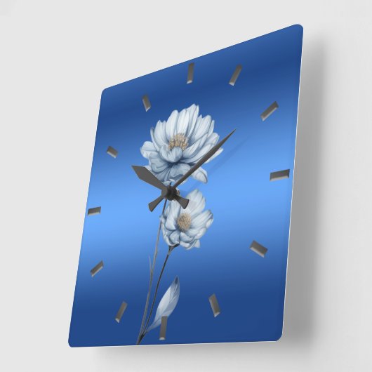 Blue Watercolor Flowers Wall Clock スクエア壁時計 (傾斜)