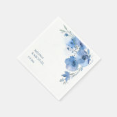 Blue Watercolor Flowers Wedding スタンダードカクテルナプキン (角)