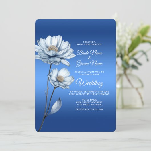 Blue Watercolor Flowers Wedding Invitation 招待状 (スタンド正面)