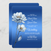 Blue Watercolor Flowers Wedding Invitation