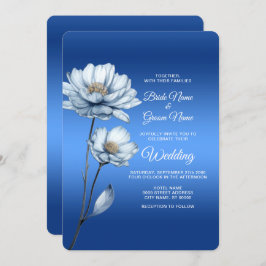 Blue Watercolor Flowers Wedding Invitation 招待状