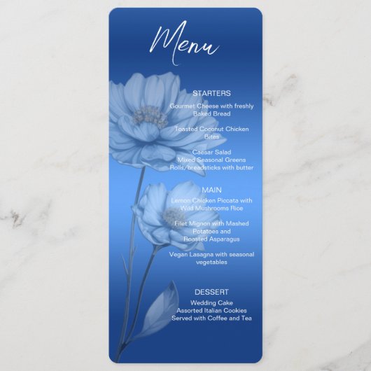 Blue Watercolor Flowers Wedding Menu メニュー (正面)