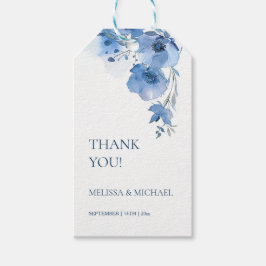 Blue Watercolor Flowers Wedding Thank You ギフトタグ