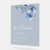 Blue Watercolor Flowers Wedding  Welcome アクリルサイン (傾斜)