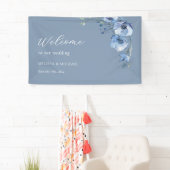 Blue Watercolor Flowers Wedding  Welcome 横断幕 (インサイチュ)